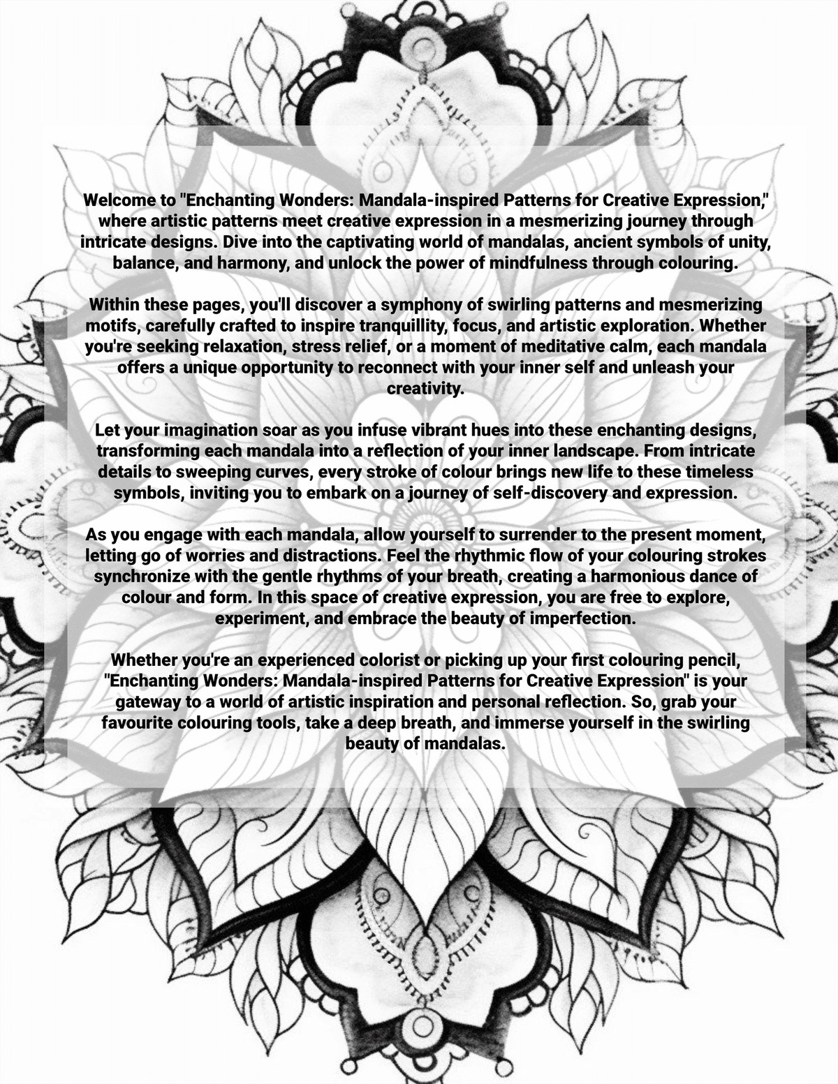 Mandala design with text on a white background