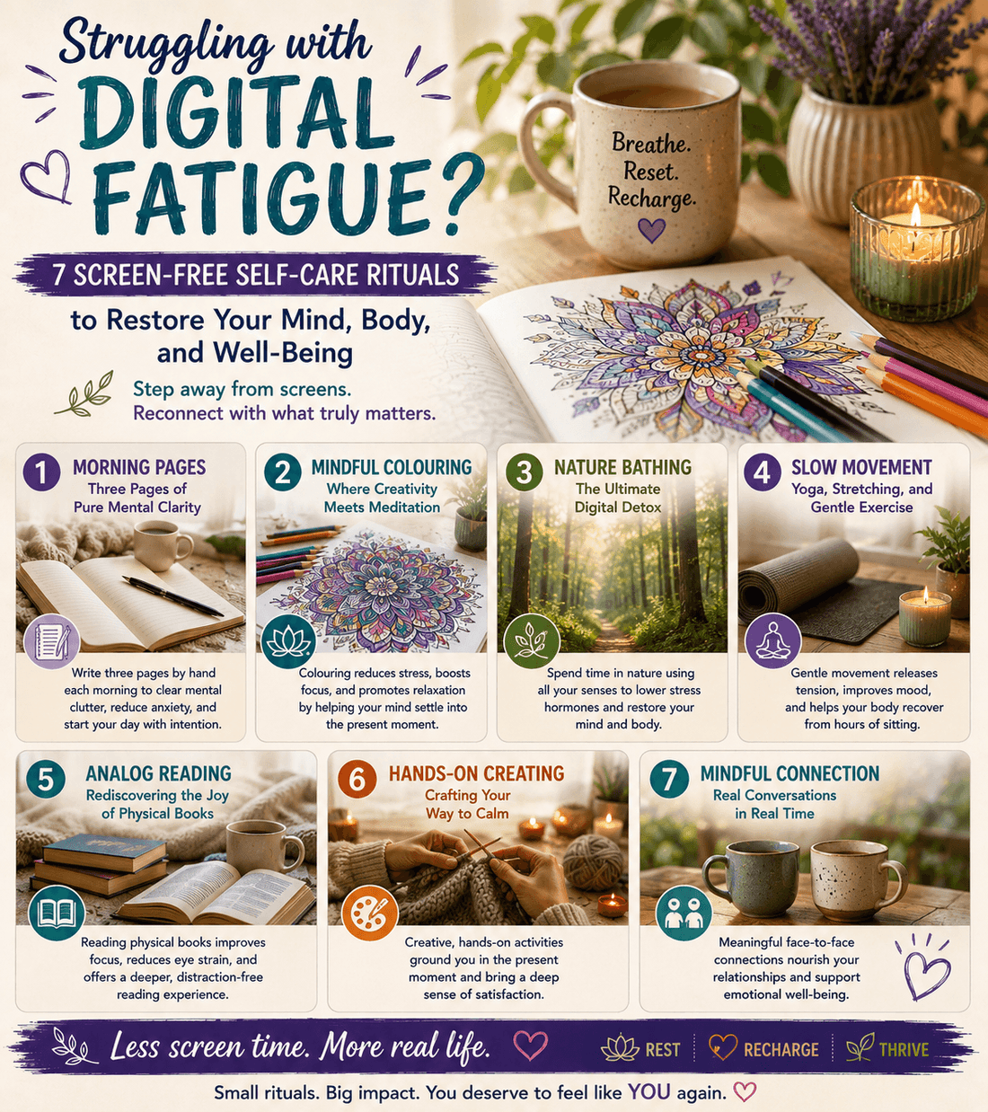 Struggling with Digital Fatigue? 7 Screen-Free Self-Care Rituals to Restore Your Mind, Body, and Well-Being