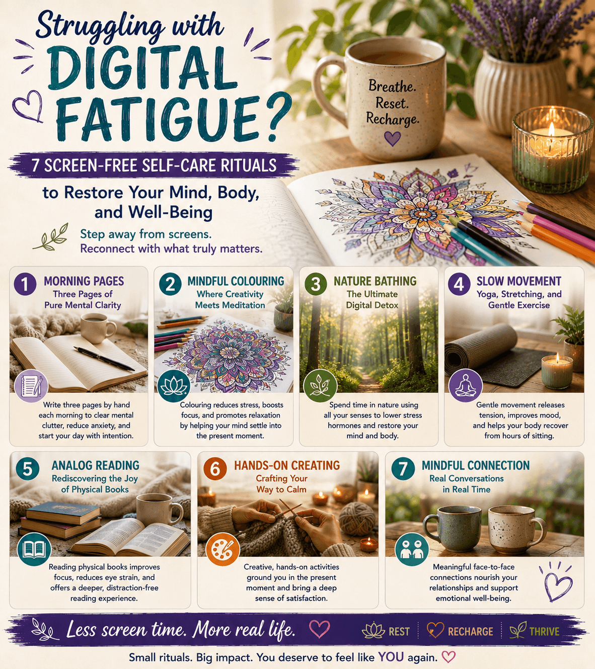 Struggling with Digital Fatigue? 7 Screen-Free Self-Care Rituals to Restore Your Mind, Body, and Well-Being