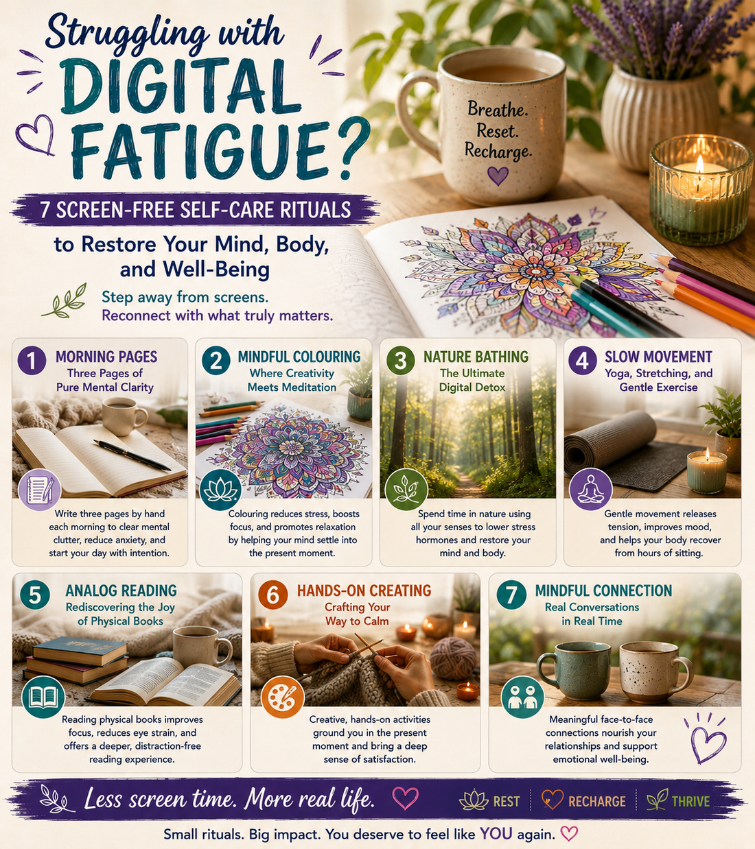 Struggling with Digital Fatigue? 7 Screen-Free Self-Care Rituals to Restore Your Mind, Body, and Well-Being