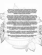 Page from an adult coloring book with text and a design of vegetables in a basket.