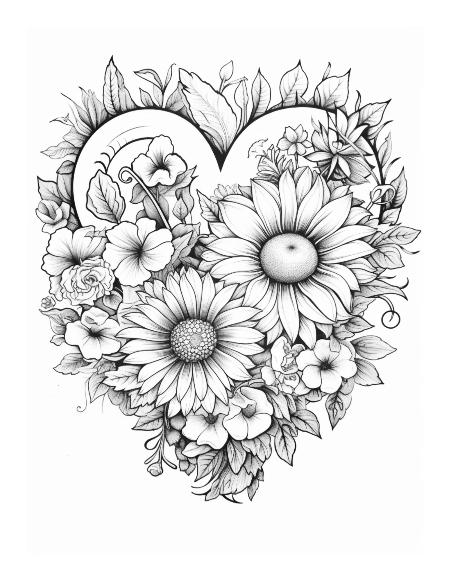 Botanical Infusion: An Adult Colouring Journey with A Fusion of Love and Mixed Flowers.