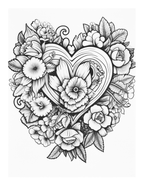 Black and white floral design with a heart shape on a white background