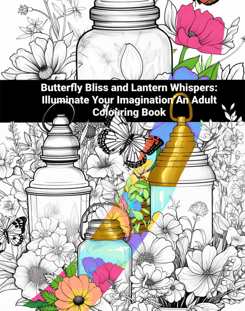 Coloring book with butterfly, lantern, and floral designs on a white background