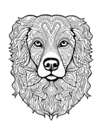 Black and white intricate design of a dog's head on a white background