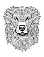 Black and white intricate design of a dog's head on a white background