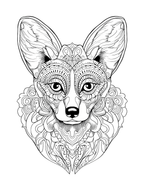Black and white intricate design of a dog's face on a white background