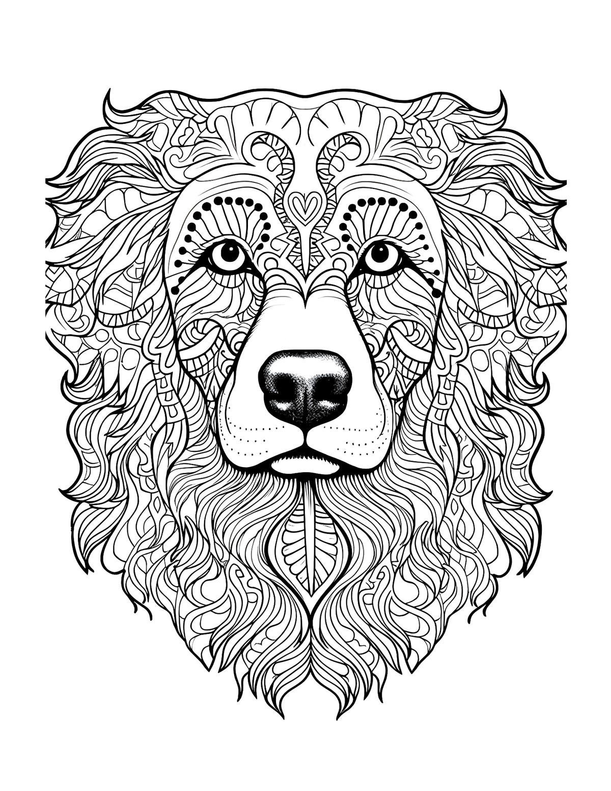 Black and white intricate design of a bear's face on a white background