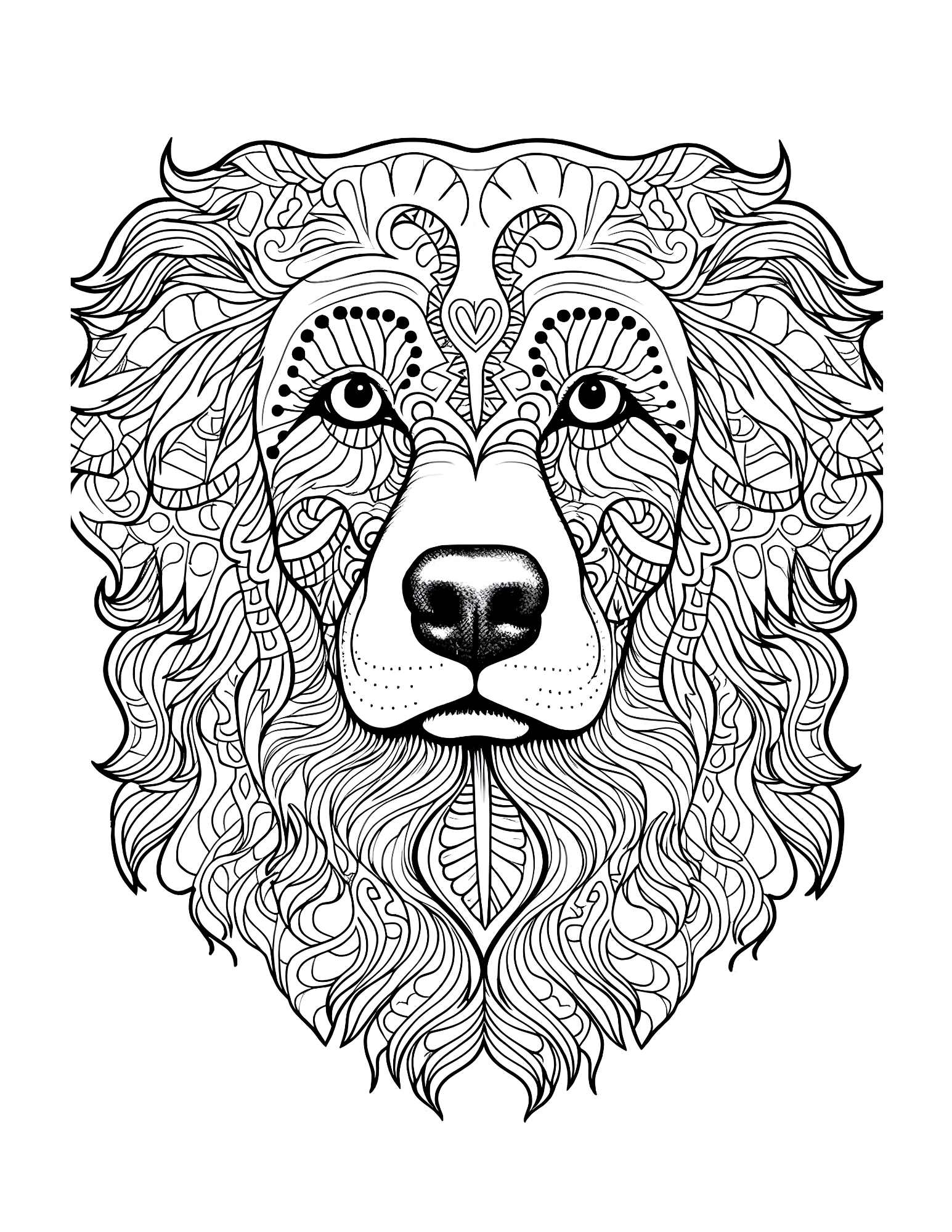 Black and white intricate design of a bear's face on a white background