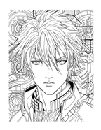 Line art of a character with intricate patterns