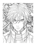 Line art of an anime-style character with intricate background