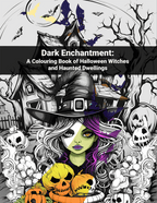 Cover of 'Dark Enchantment' coloring book with a witch and Halloween-themed design.