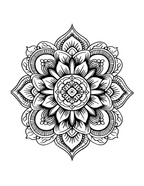 Black and white mandala design on a white background