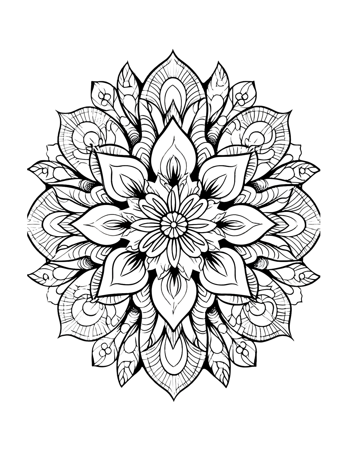 Black and white intricate mandala design on a white background