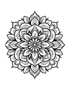 Black and white mandala design on a white background