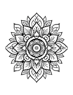 Black and white mandala design on a white background