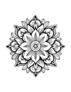 Black and white intricate floral mandala design on a white background