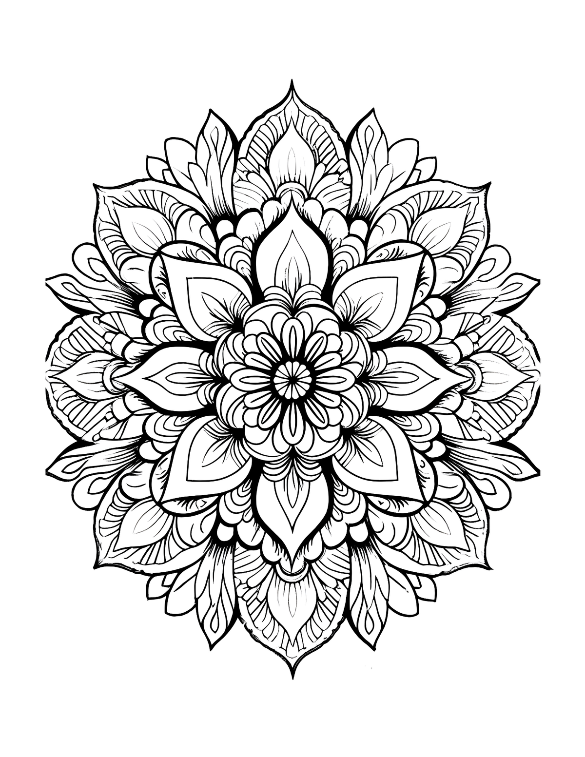Black and white intricate mandala design on a white background