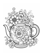 Decorative teapot with floral designs on a white background