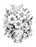 Black and white floral arrangement in a vase on a white background
