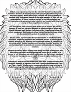 Mandala-style adult coloring book featuring lions and tigers with text on a white background