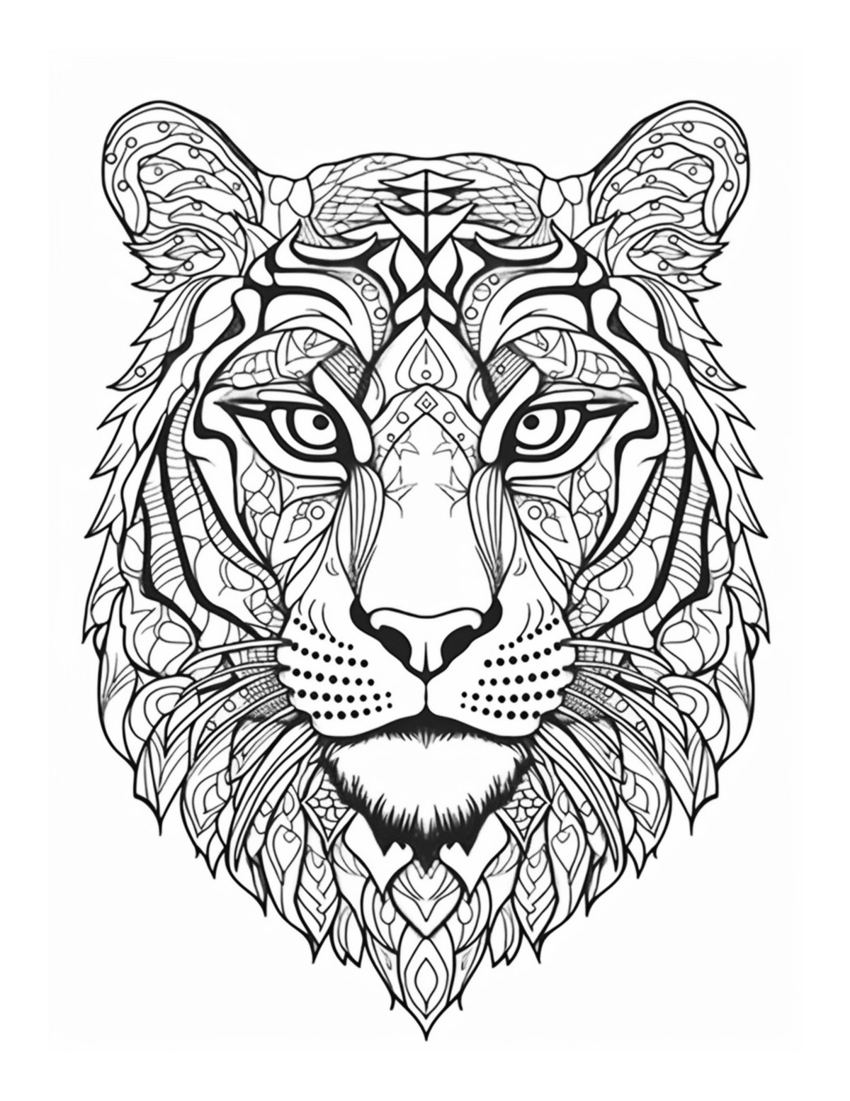 Detailed black and white tiger illustration on a white background