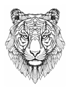 Detailed black and white tiger illustration with intricate patterns on a white background