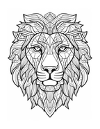 Detailed black and white lion head illustration on a white background