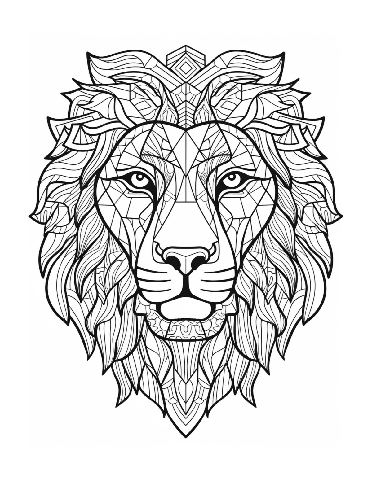 Detailed black and white lion head illustration on a white background