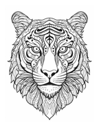 Black and white intricate tiger head design on a white background