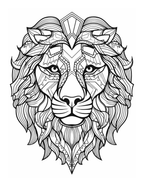 Detailed black and white lion head illustration on a white background