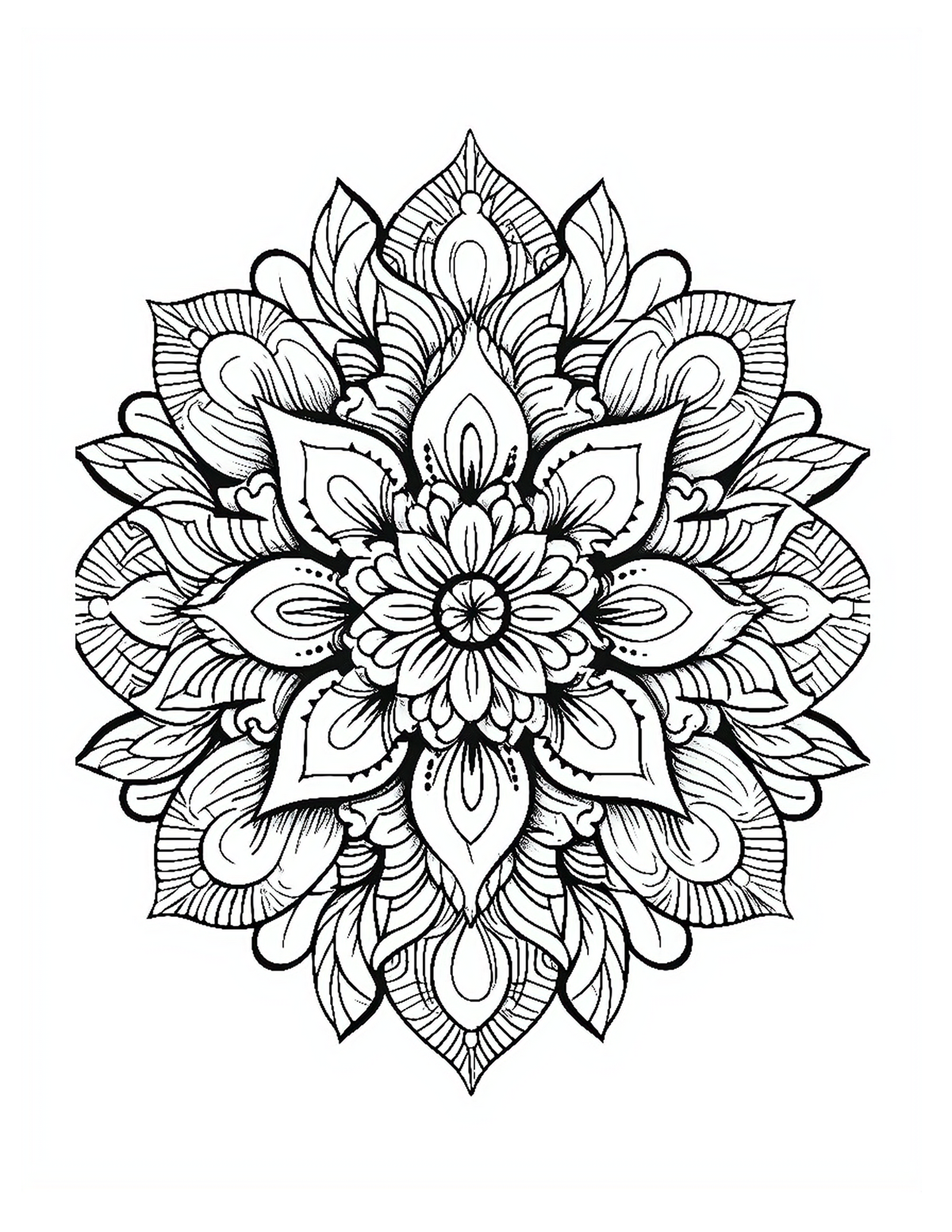 Black and white intricate mandala design on a white background