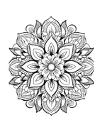 Black and white intricate floral mandala on a white background