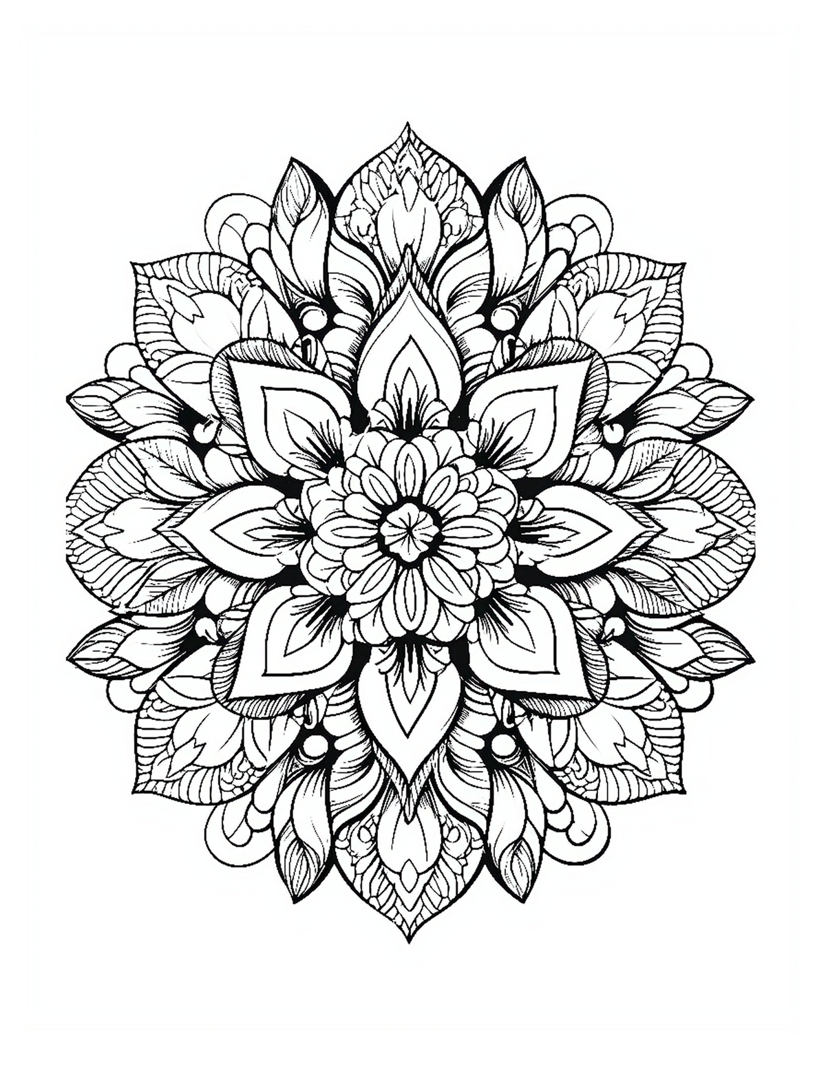Black and white intricate mandala design on a white background