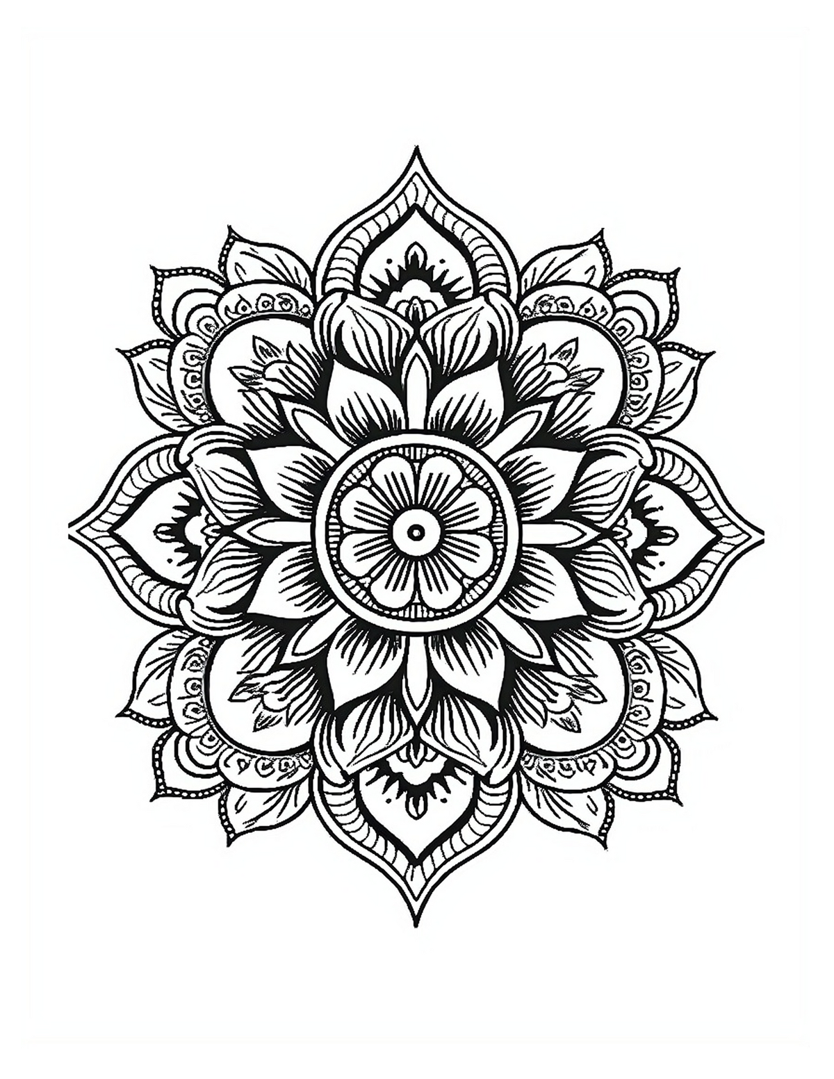 Black and white intricate mandala design on a white background