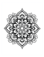 Black and white mandala design on a white background