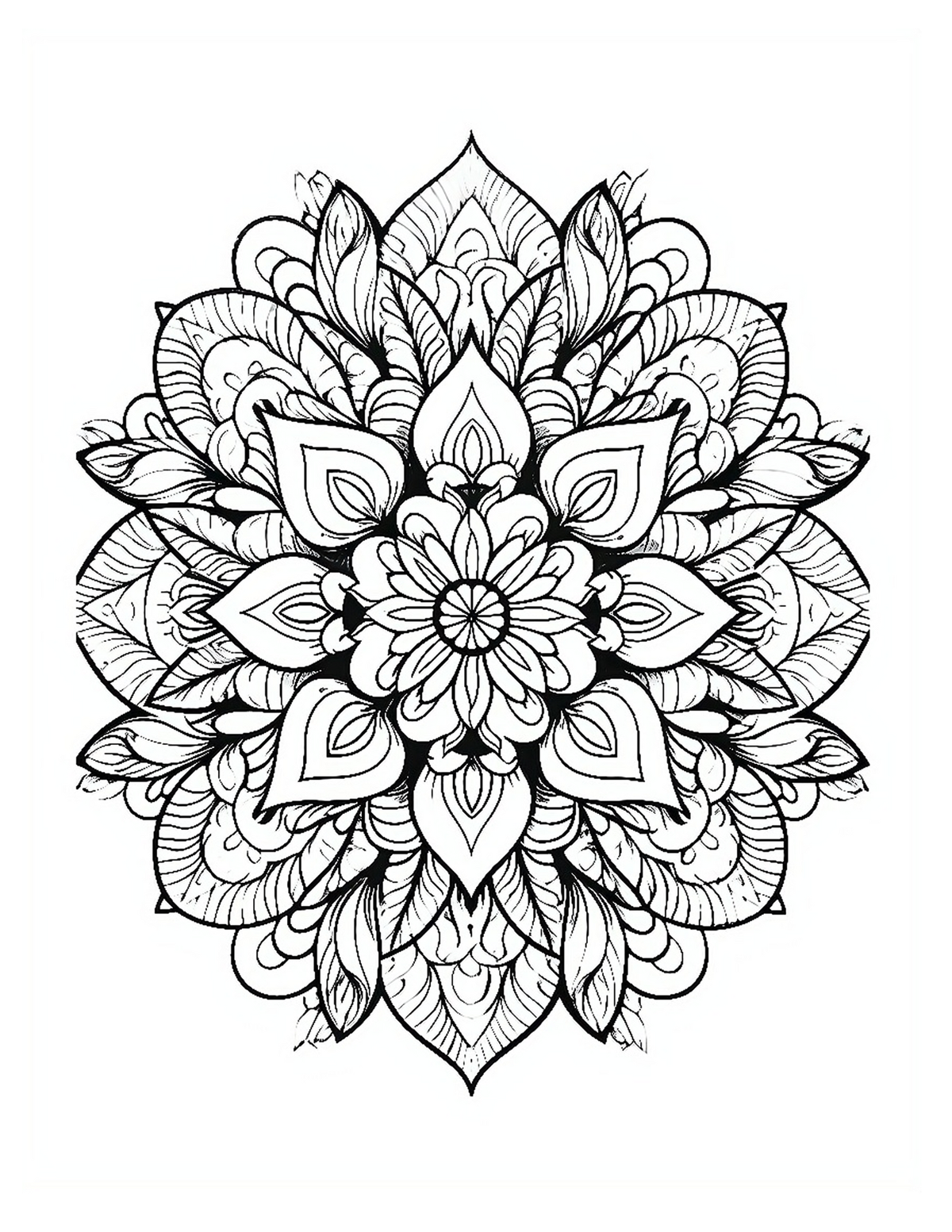 Black and white intricate mandala design on a white background