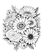 Black and white floral design on a white background