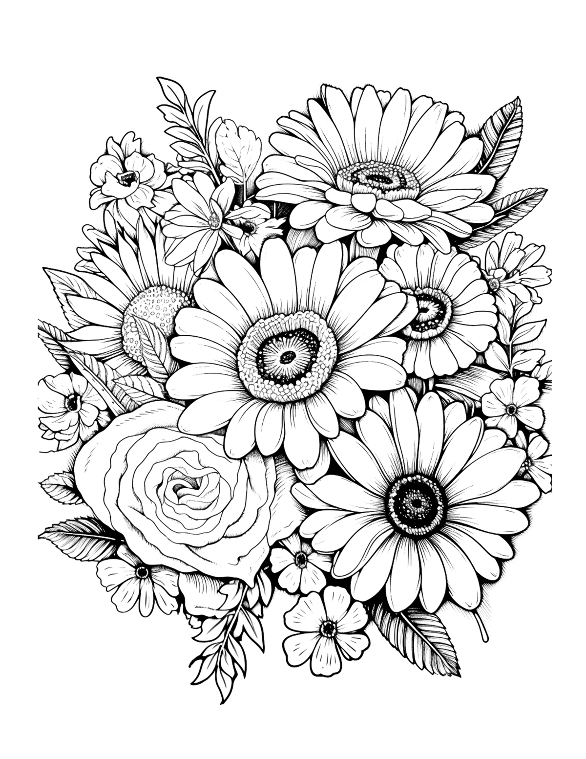 Black and white floral design on a white background