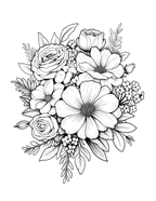 Black and white floral design on a white background