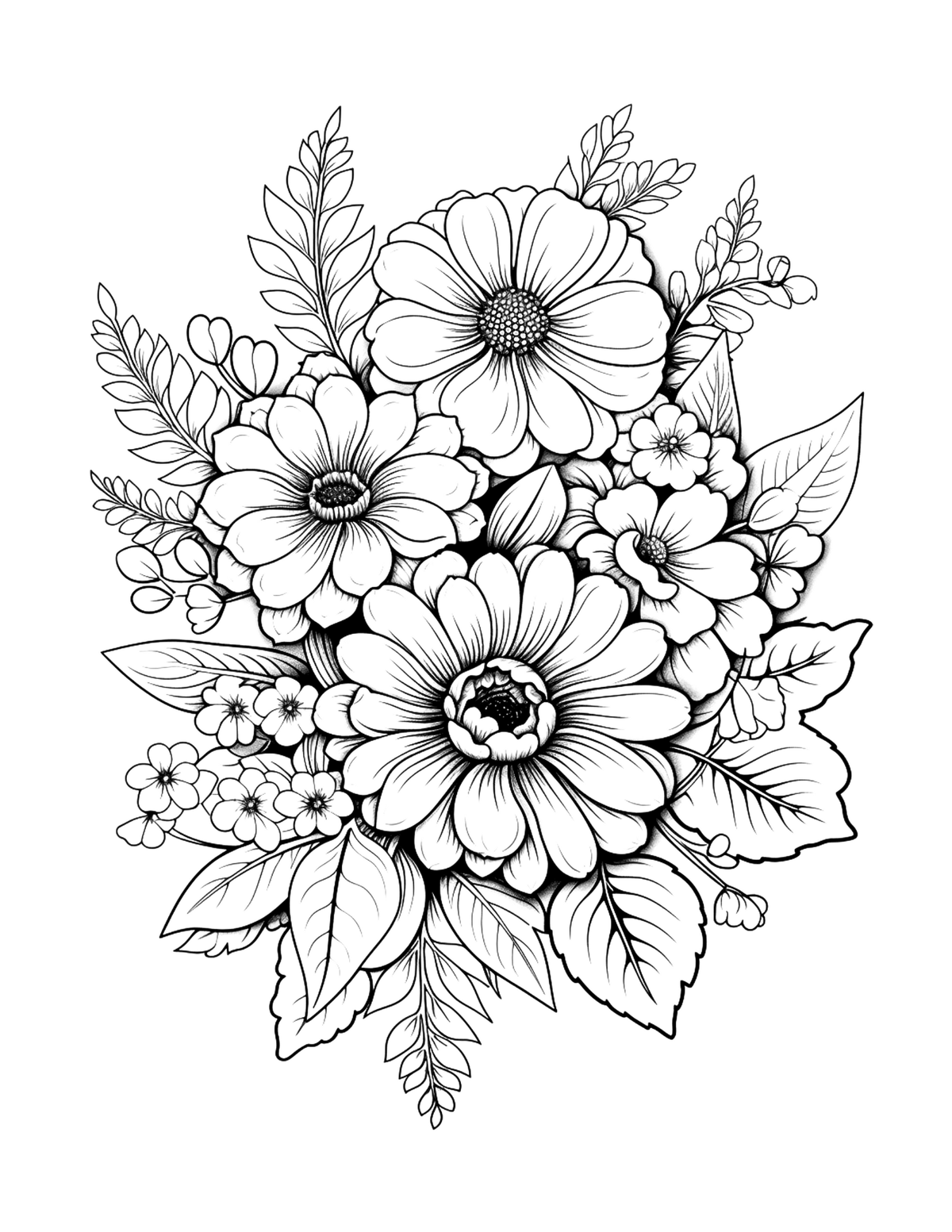 Black and white floral design on a white background