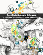 Coloring book cover with pumpkin cottages and hideaways design