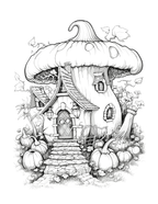 Illustration of a fairy tale house with a mushroom roof on a white background
