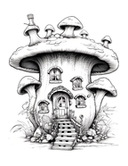 Illustration of a mushroom-shaped house with a staircase on a white background