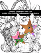Coloring book cover with a bunny in a teacup surrounded by flowers and text about springtime and bunnies.