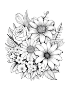 Black and white floral design on a white background