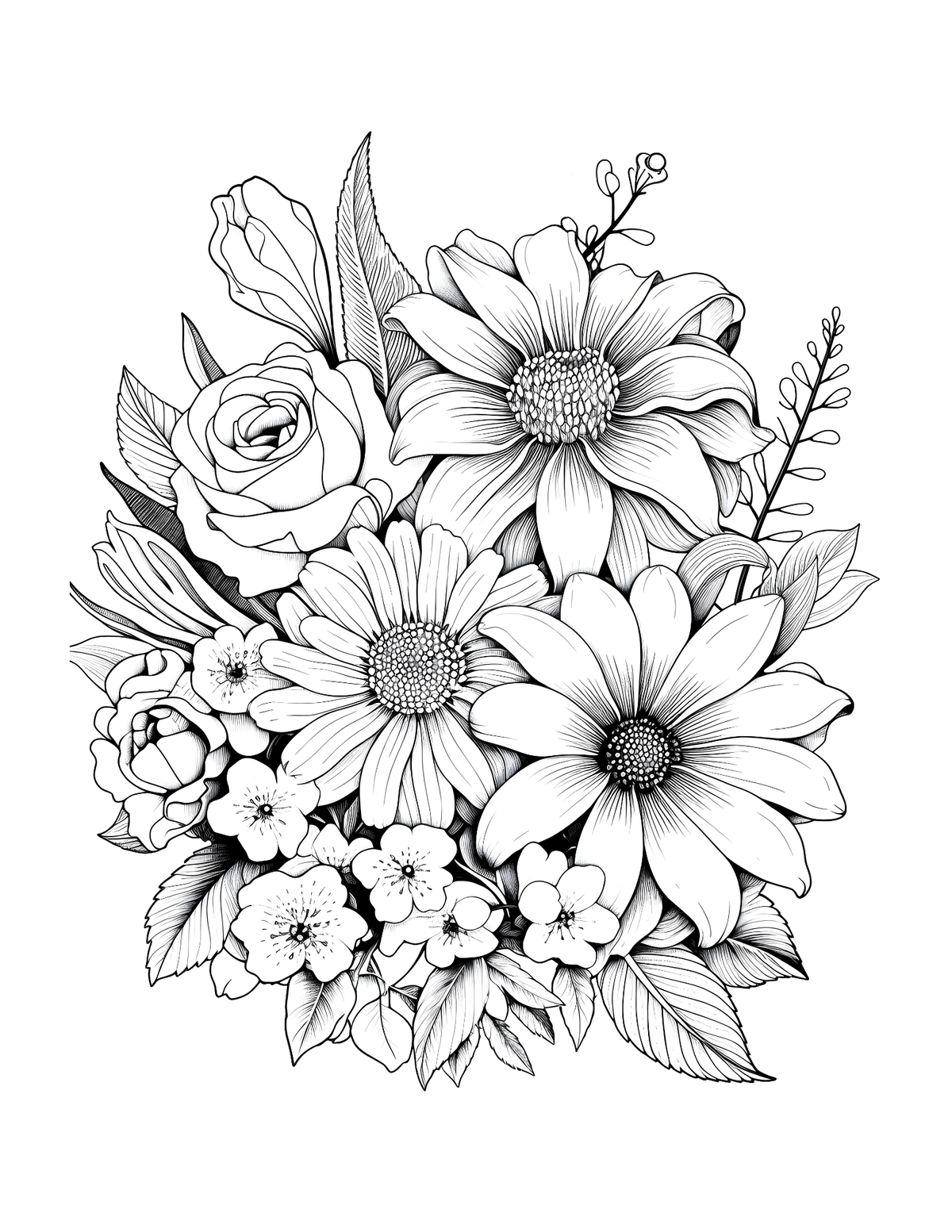Black and white floral design on a white background