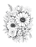 Black and white floral illustration on a white background
