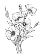 Black and white line drawing of flowers on a white background