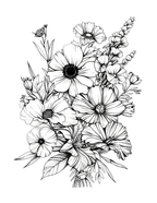Black and white floral illustration on a white background